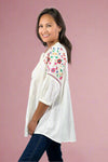 Linen Embroidered Boxy Top - Off White