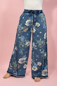 Floral Printed Denim Pants