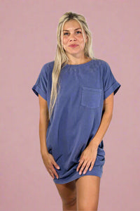 Unwind In Style T Shirt Dress - Dusty Indigo