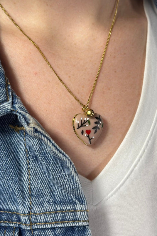 Heart Locket Photo Necklace - Lavender