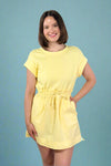 Short Sleeve Elasticized Mini Dress - Yellow