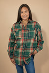 Plaid Button Up Flannel Shirt - Dark Green