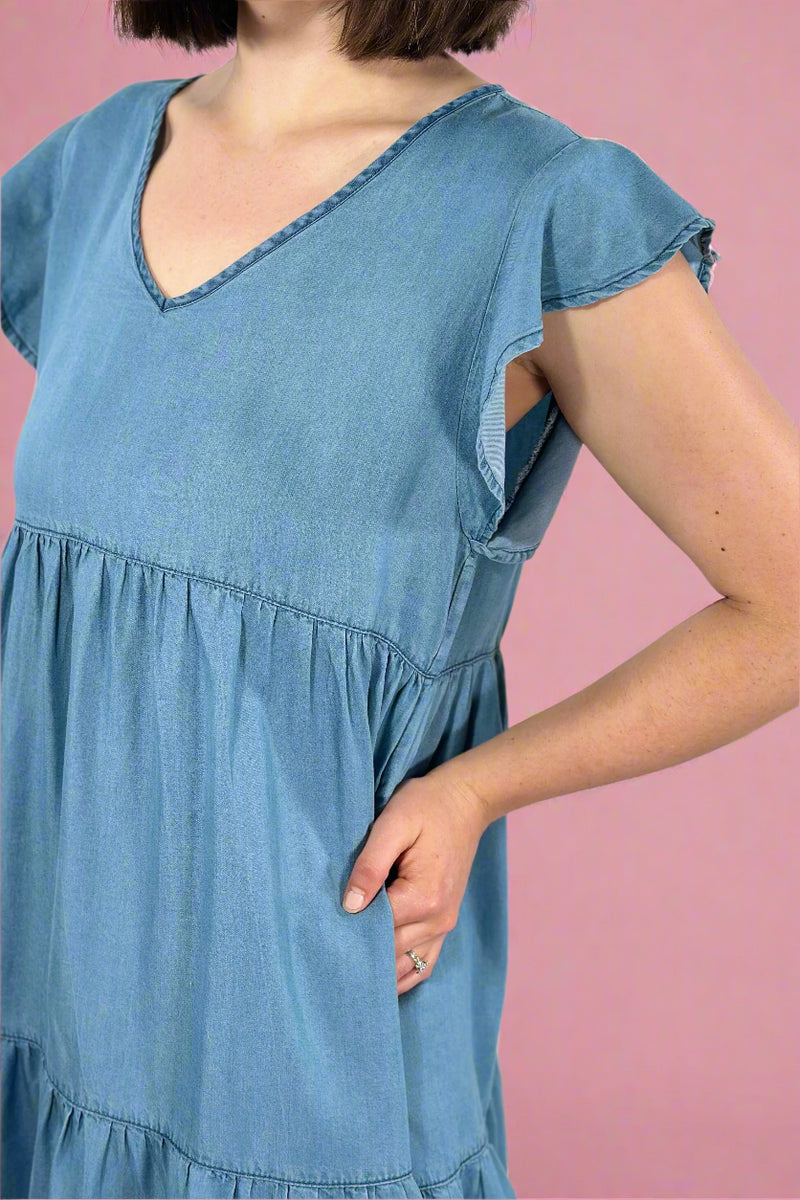 Flutter Sleeve Tencel Dress Denim