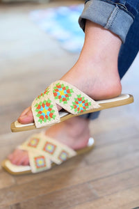 Crochet Cross Upper Slide - Green