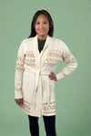 Tribal Print Waist Tie Cardigan - Natural