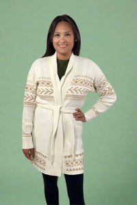 Tribal Print Waist Tie Cardigan - Natural