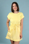 Short Sleeve Elasticized Mini Dress - Yellow