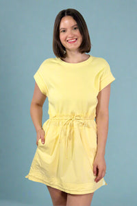 Short Sleeve Elasticized Mini Dress - Yellow