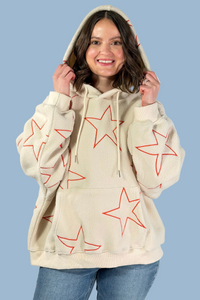 Star Embroidery Pullover Hoodie - Ivory
