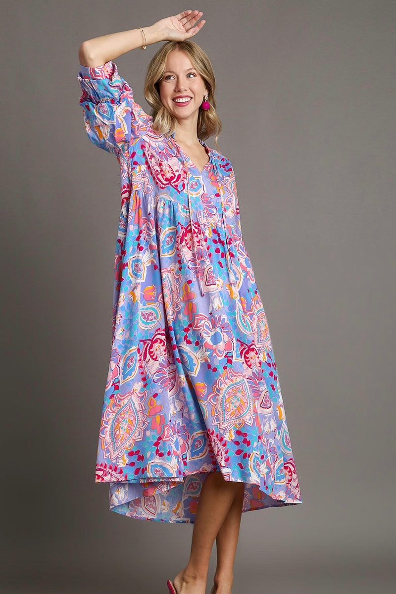 Midi Dress With Front Tie Lavender