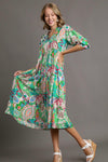 Midi Dress With Front Tie Green