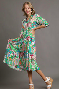 Midi Dress With Front Tie Green