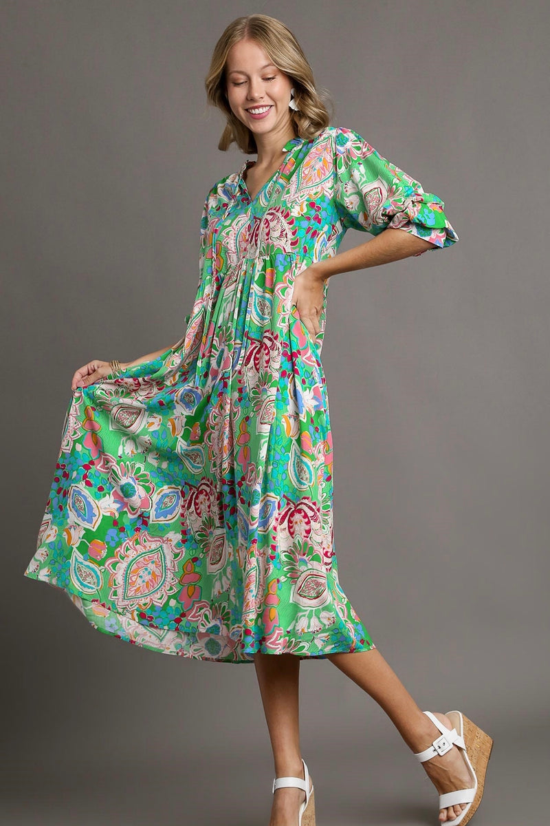 Midi Dress With Front Tie Green