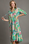 Midi Dress With Front Tie Green