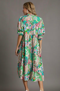 Midi Dress With Front Tie Green