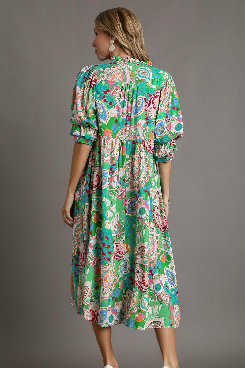Midi Dress With Front Tie Green
