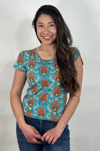 Top With Tulip Sleeve Teal