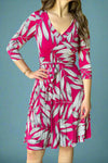 Leaf Faux Wrap Dress Pink