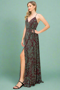 Paisley Sleeveless Wrap Maxi - Burgundy