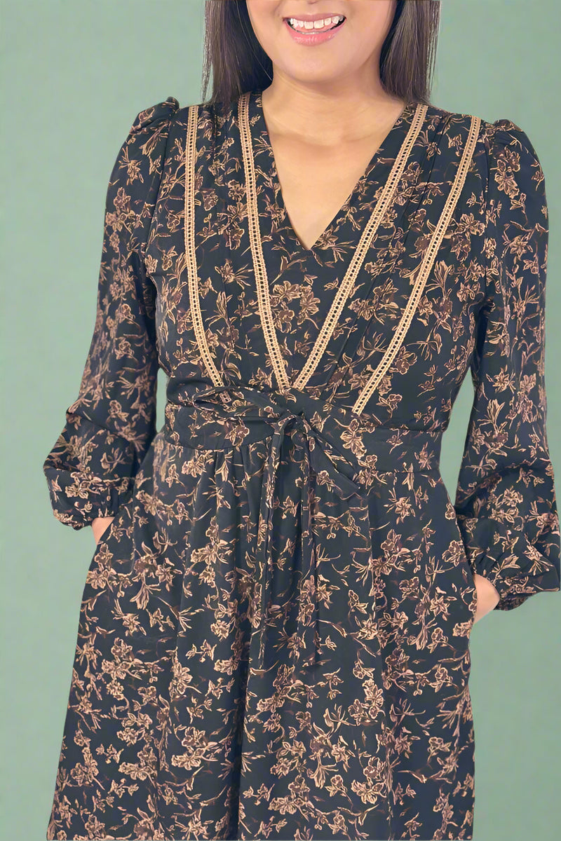 Floral V-Neck Long Sleeve Mini Dress
