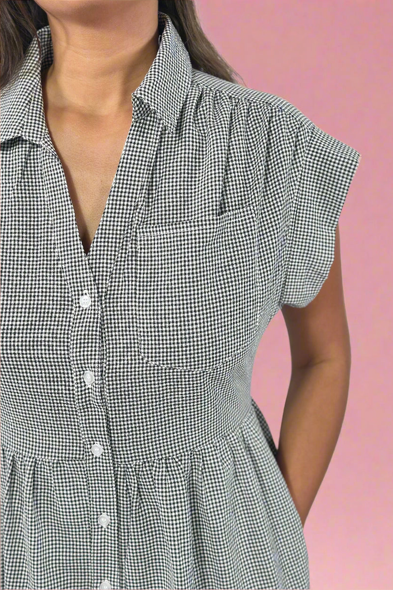 Tiered Shirt Dress - Black Seerscuker