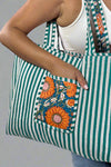 Reversible Quilted Tote Bag - Teal