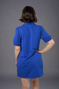 Half Zip Collared Shirt Dress - Blue