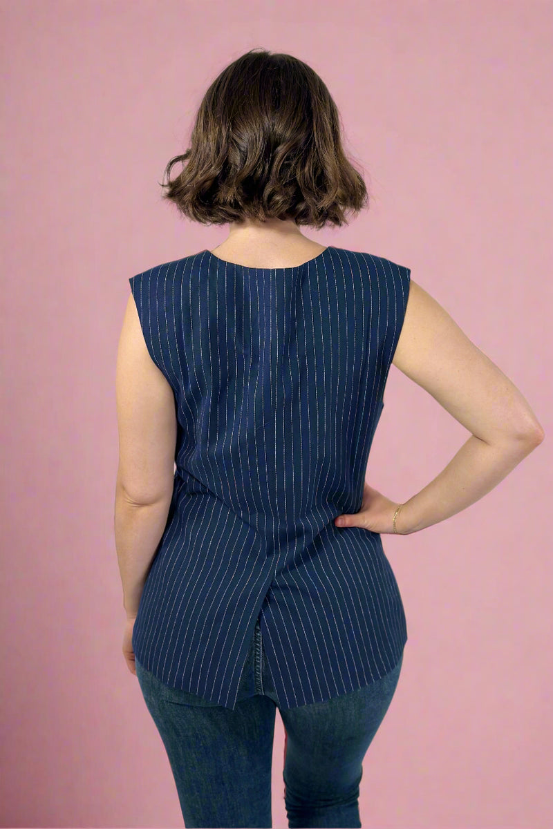 Striped Woven Vest - Navy