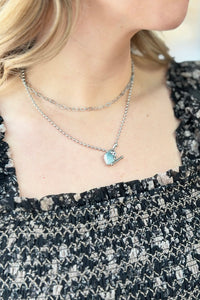 Layered Heart Charm Necklace - Silver