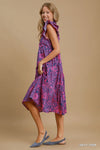 Two Tone Paisley Midi Dress - Navy
