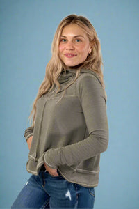 Hoodie Long Sleeve Top - Olive