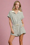 Striped Half Zip Romper - Cream
