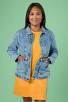 Scallop Trim Collar Denim Jacket - Sail Blue