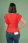 Ribbed Flounce Sleeve Blouse Red