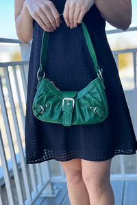 Grunge Buckle Baguette Shoulder Bag - Green