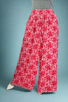 Wide Leg Floral Crinkle Pant - Pink