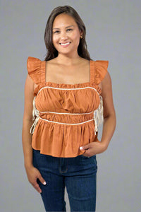 Ruched Detail Ruffled Straps - Burnt Orange