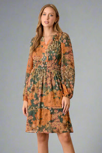 Big Floral Print Midi Dress - Green
