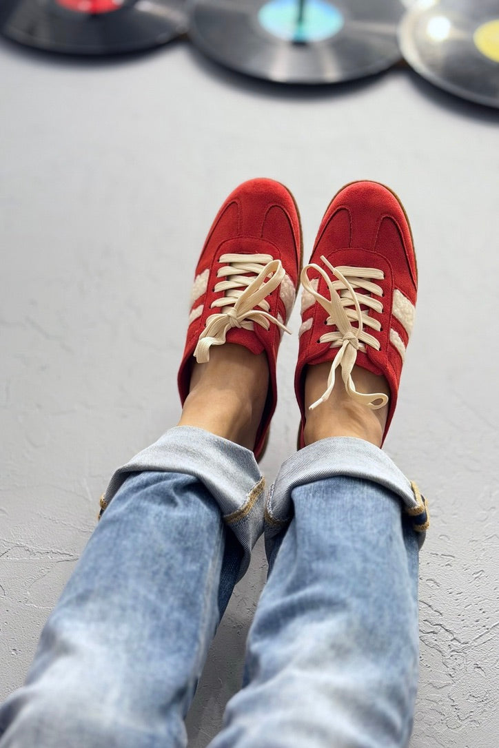 Sandra Stripe Backless Mule - Red