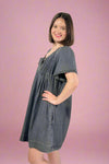 Pleated Front Mini Dress - Washed Black