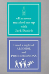 Square cocktail napkins in blue and teal. Each contain a funny phrase.