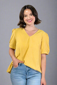 Crinkle Stripe Blouse - Yellow