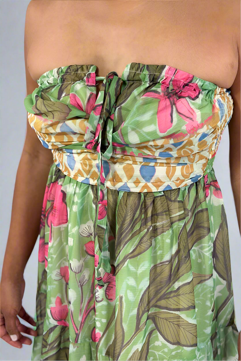 Tropical Strapless Maxi Dress - Green