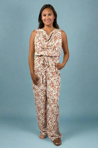 Cowl Neck Tropical Jumpsuit - Ivory