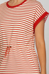 Cinch Waist Striped Knit Dress - Red