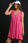Sleeveless V-Neck Linen Dress Pink