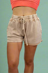 Drawstring Waist Dolphin Shorts - Taupe