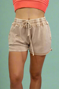 Drawstring Waist Dolphin Shorts - Taupe