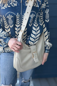 Marissa Buckle Shoulder Hobo Bag - Beige