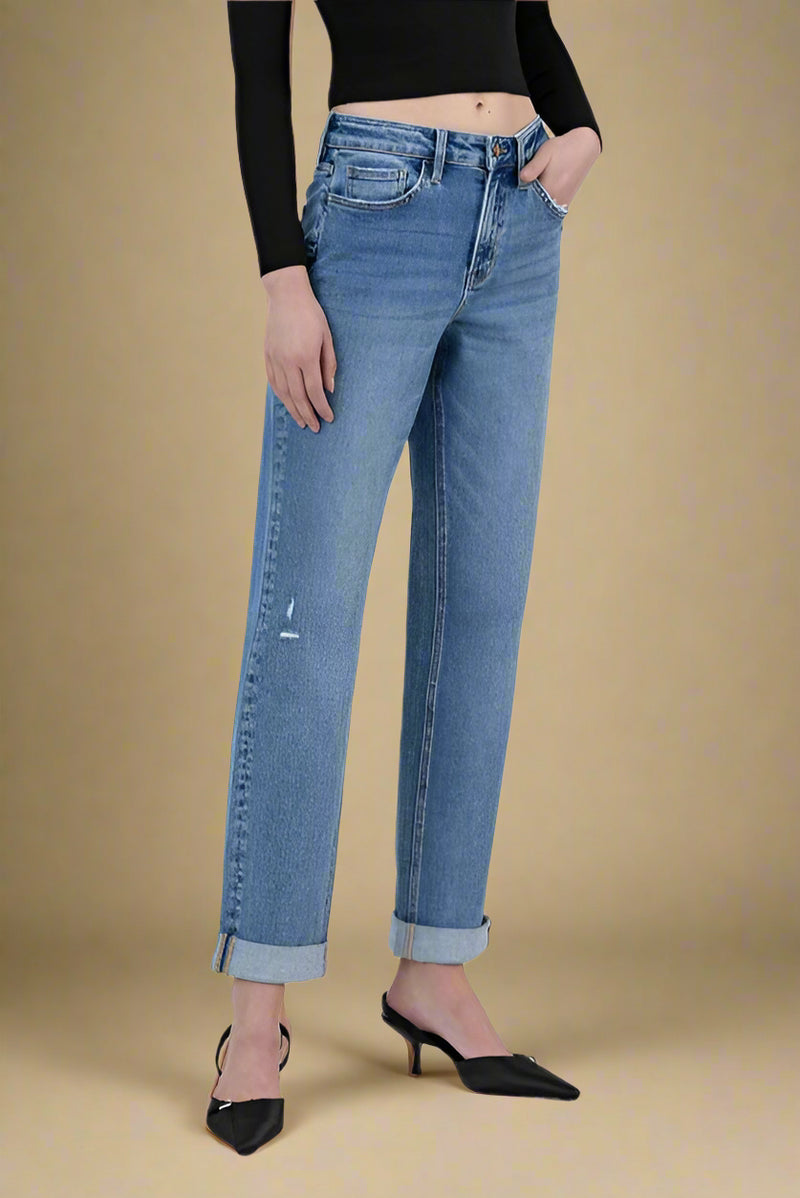 High Rise Cuffed Boyfriend Jeans - LV27